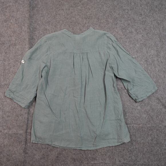 Match Point Top Womens Medium Linen USA Made Tunic Beachy Button Lagenlook - Picture 5 of 9